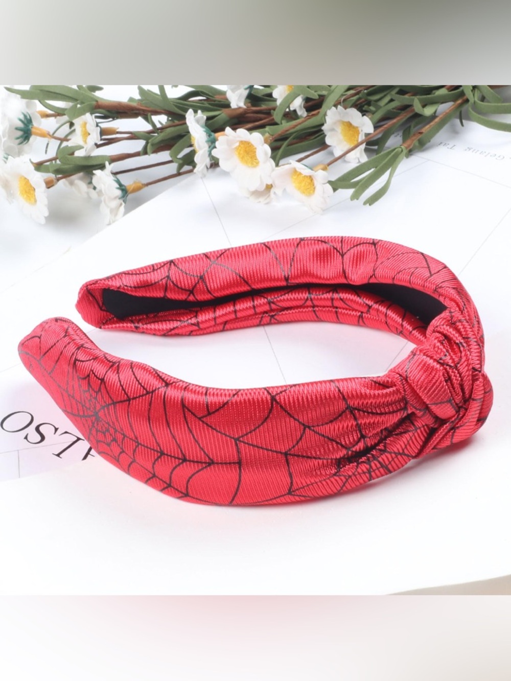 NEW Girls Spider-Man Knot Headband with Black Web Print